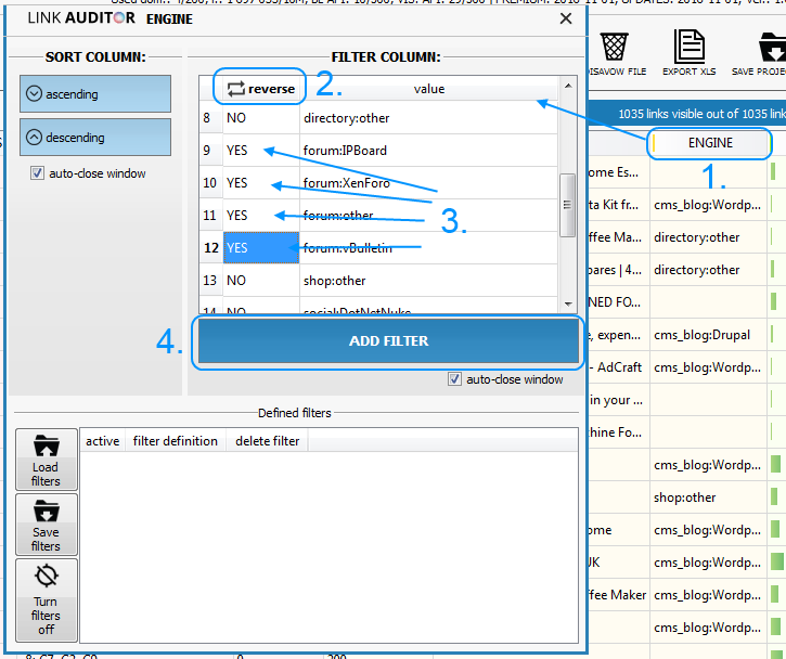 Link prospecting - filtering by page engine