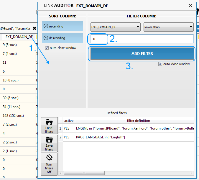 Link Auditor - filtering by external links